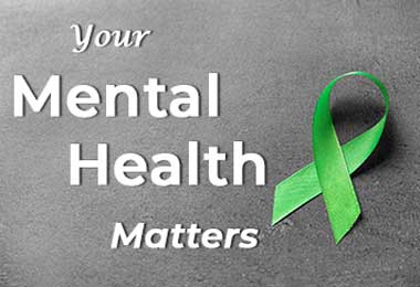 Green ribbon with the caption your mental health matters