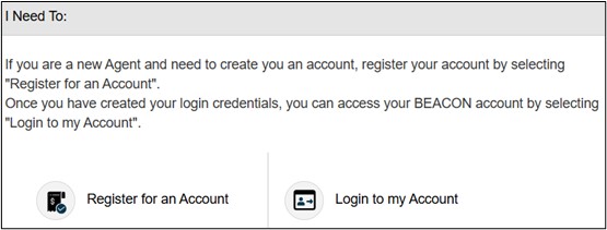 beacon website screen shows the options of register for account and login