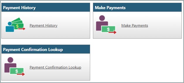 beacon website screen showing payment history, make payments and payment confirmation