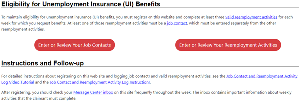 Enter or Review Your Reemployment Activities